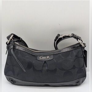 Coach Black Signature Canvas and Patent Leather Shoulder Bag